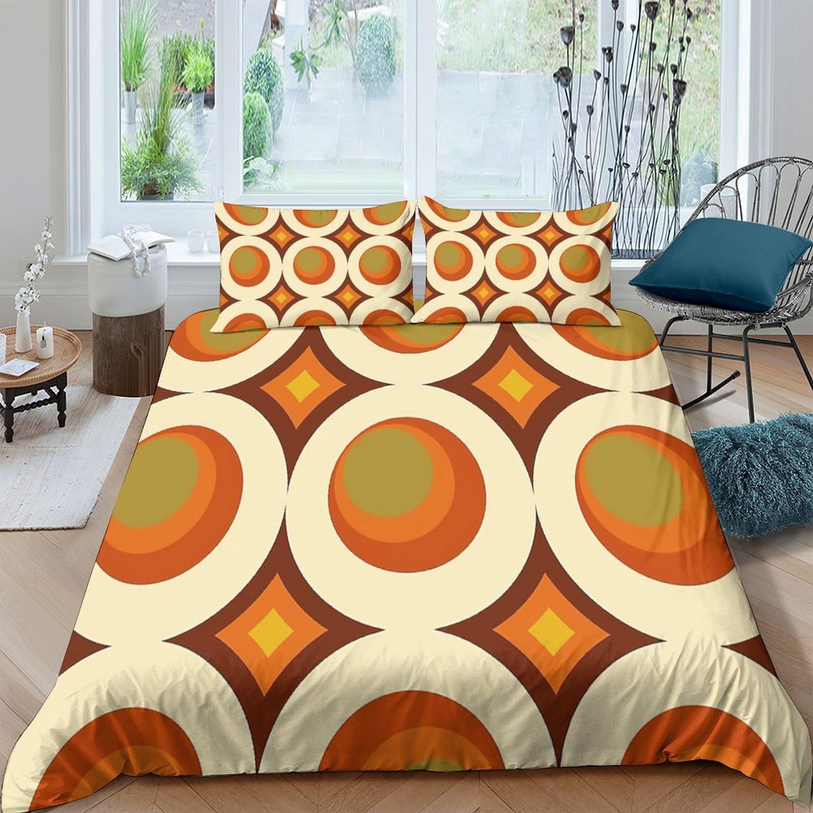 Ctjqhvkz Style-1 3D Printed Retro Geometric Circles Fitted Sheet Microfiber Soft Orange Brown Mattress Cover For Bedroom Guest Room Single（135X200cm）