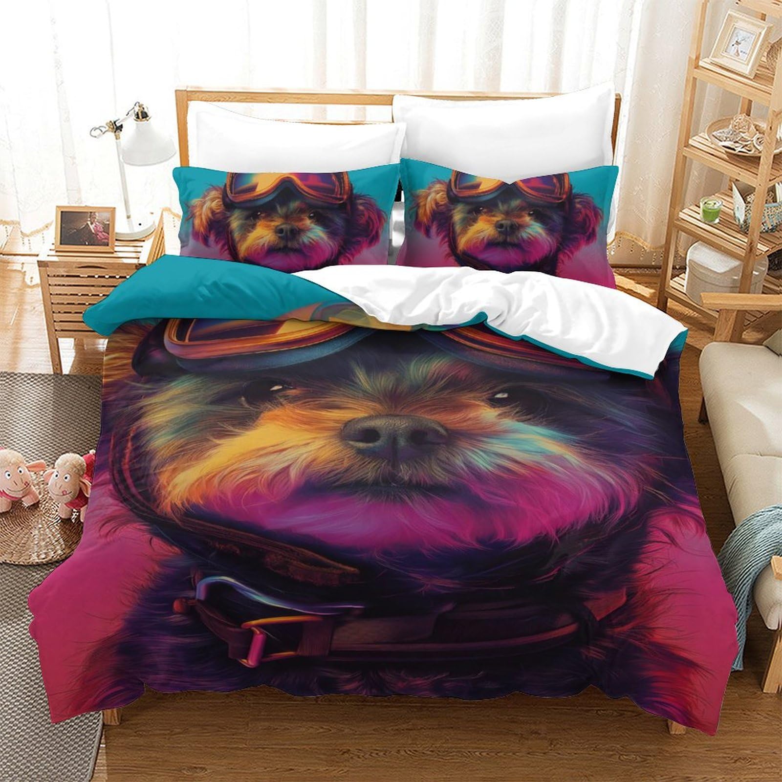 Housse de couette caniche 140x200 cm avec taies pour lit simple