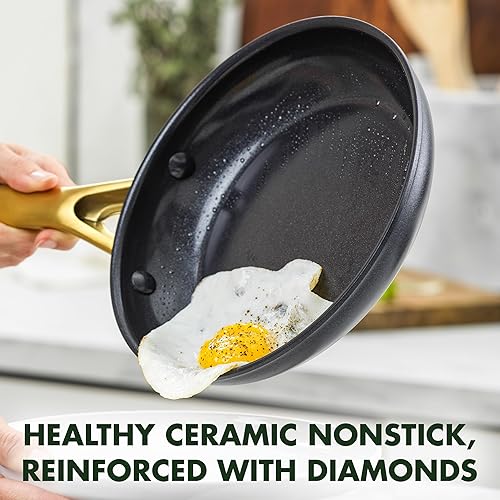 Miniatura 2 de GreenPan Deco - Juego de ollas y sartenes antiadherentes de cerámica anodizada dura, 11 piezas, sartenes y cacerolas, tapas de vidrio templado,