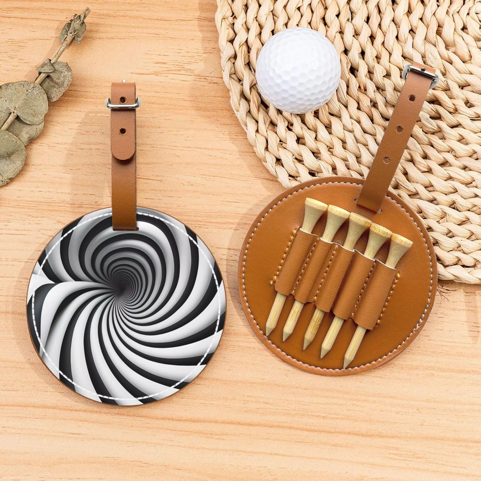 Spiral Optical Illusion GIF Brown Printed Golf tee Storage Bag - Portable Design, Easy to Organize tee