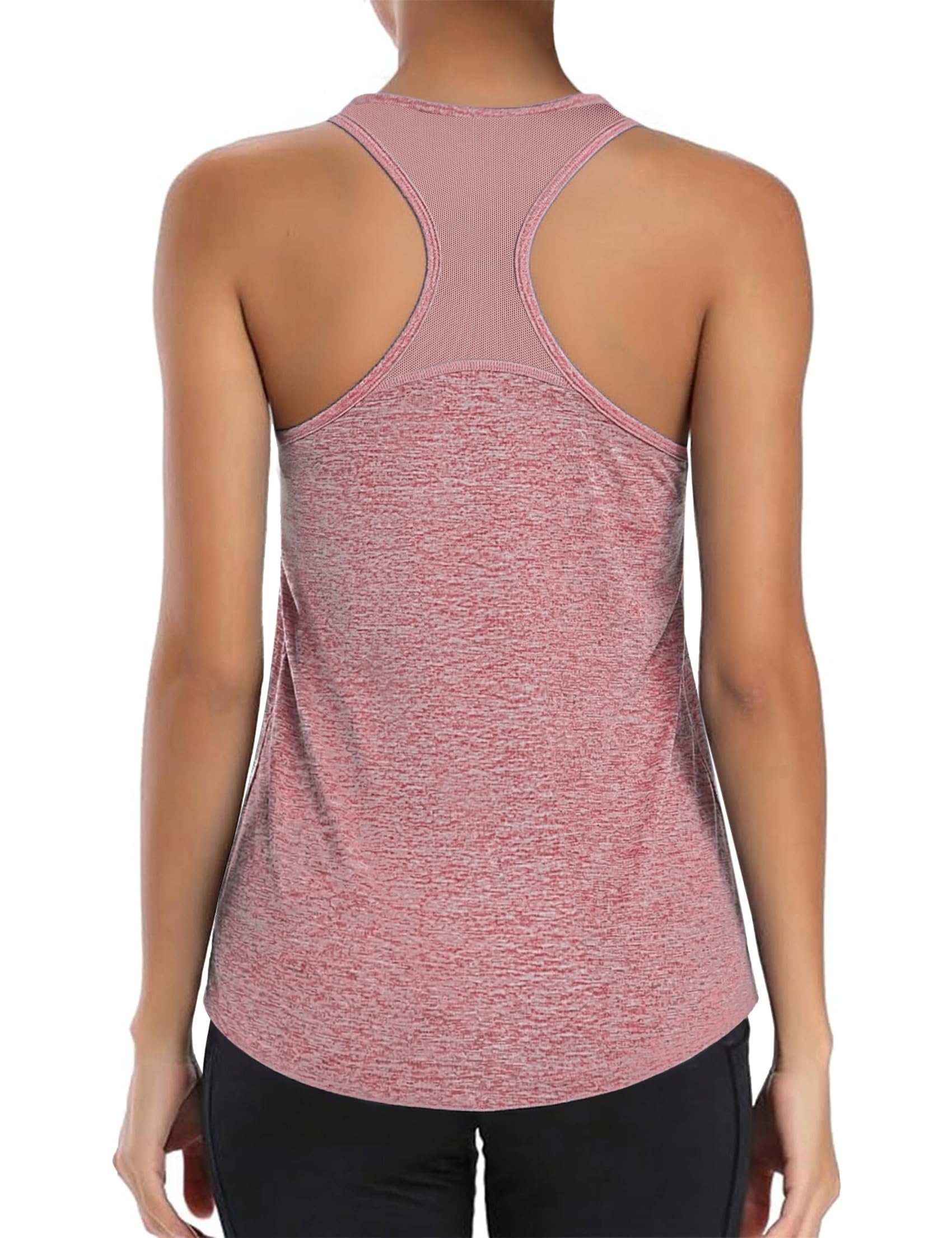 Wayleb Sport Top Damen Rundhals Ärmellos Leicht Atmungsaktiv Mesh Rücken Curved Saum Basic Tops Racerback Fitness Yoga Sommer Training Sportoberteil