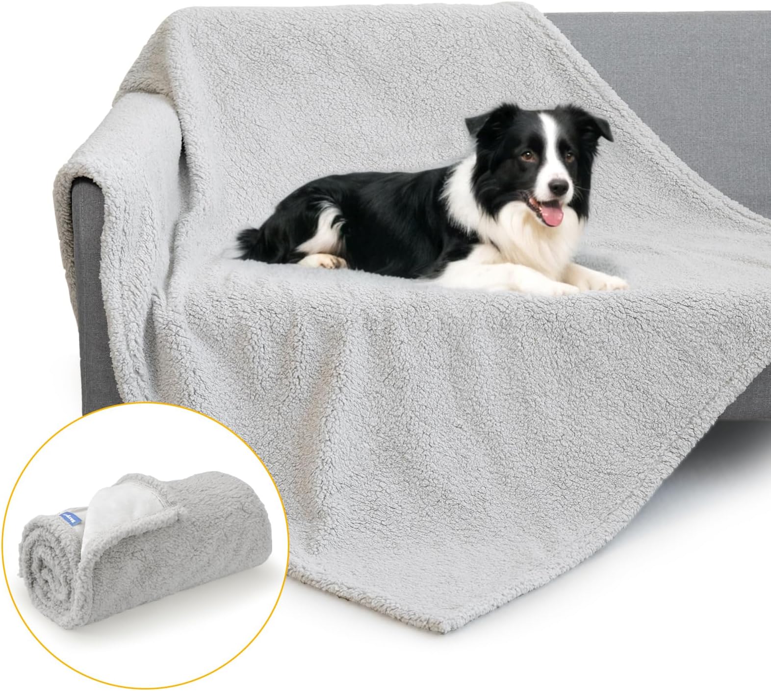 BarporWaterproof Dog Blanket Washable - Coral Cotton Fleece Double Sided Pet Blanket 102x73cm Soft and Warm Reversible Pet Throws for Medium Dogs Cats Protects Bed Sofa Car Sofa Bed Cover Grey