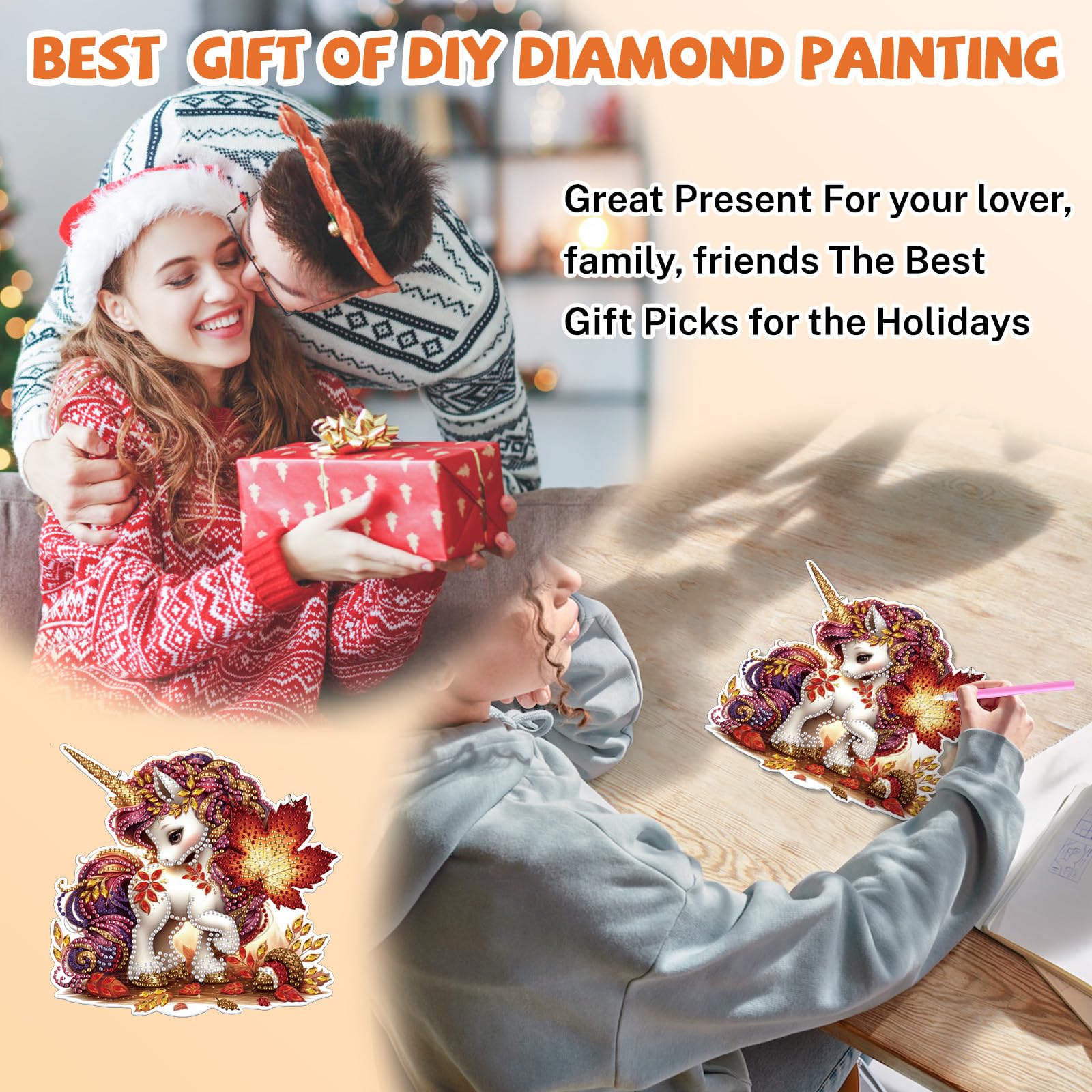Lxmsja Unicorn Diamond Art Hanging Ornaments with Chain for Adults Kids Special Shaped Fall Diamond Painting Pendant Kits - Image 4