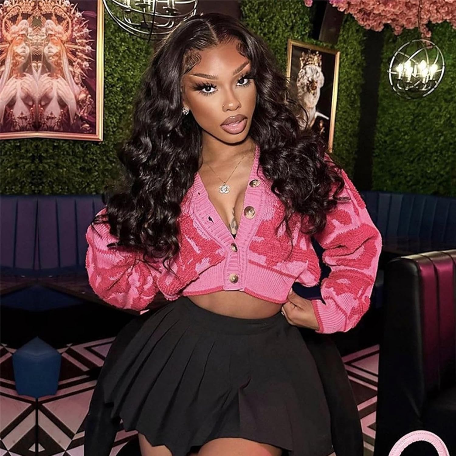 Perbai Womens V Neck Button Down Long Sleeve Colorblock Y2K Cropped Cardigan Sweater Jacket - Image 2