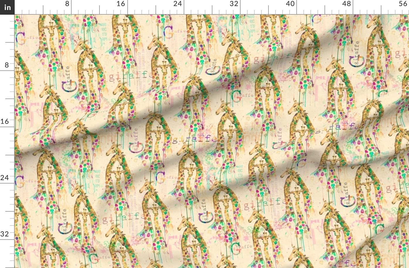 Spoonflower Fabric - Giraffes Giraffe Family Tan Soft Colors Watercolor Printed on Organic Cotton Sateen Fabric by The Yard - Sewing Quilting Apparel Home Decor
