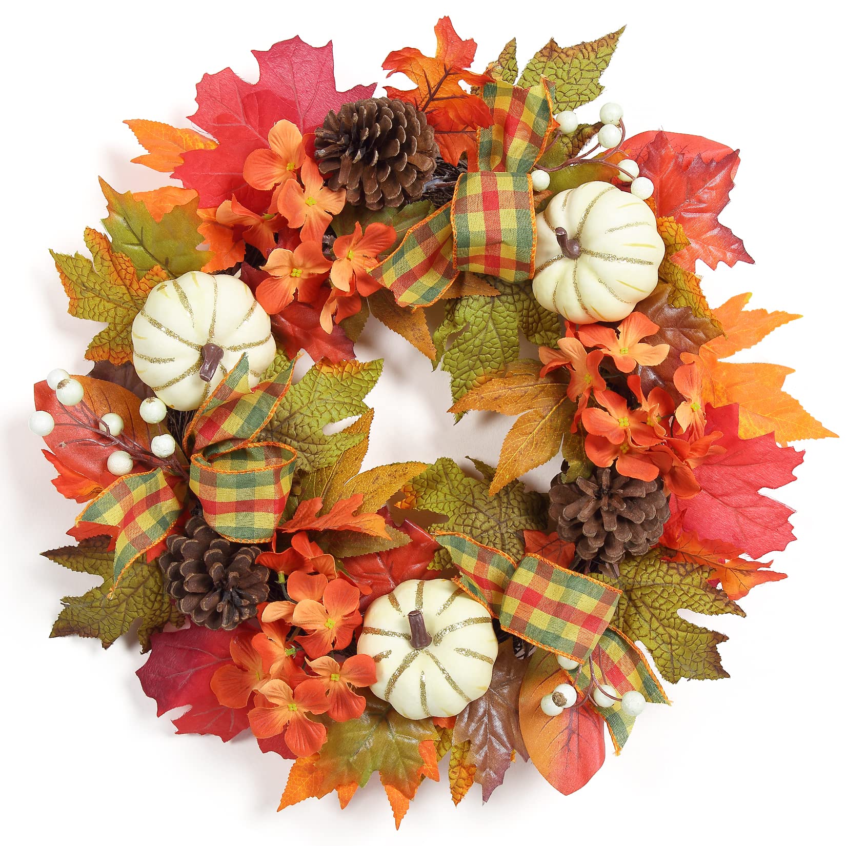 Adeeing20" Fall Wreath for Front Door, Autumn Wreath with Pumpinks Pinecones Maple Leaves, Fall Decor for Thanksgiving Harvest Home Outside Indoor Wall Porch