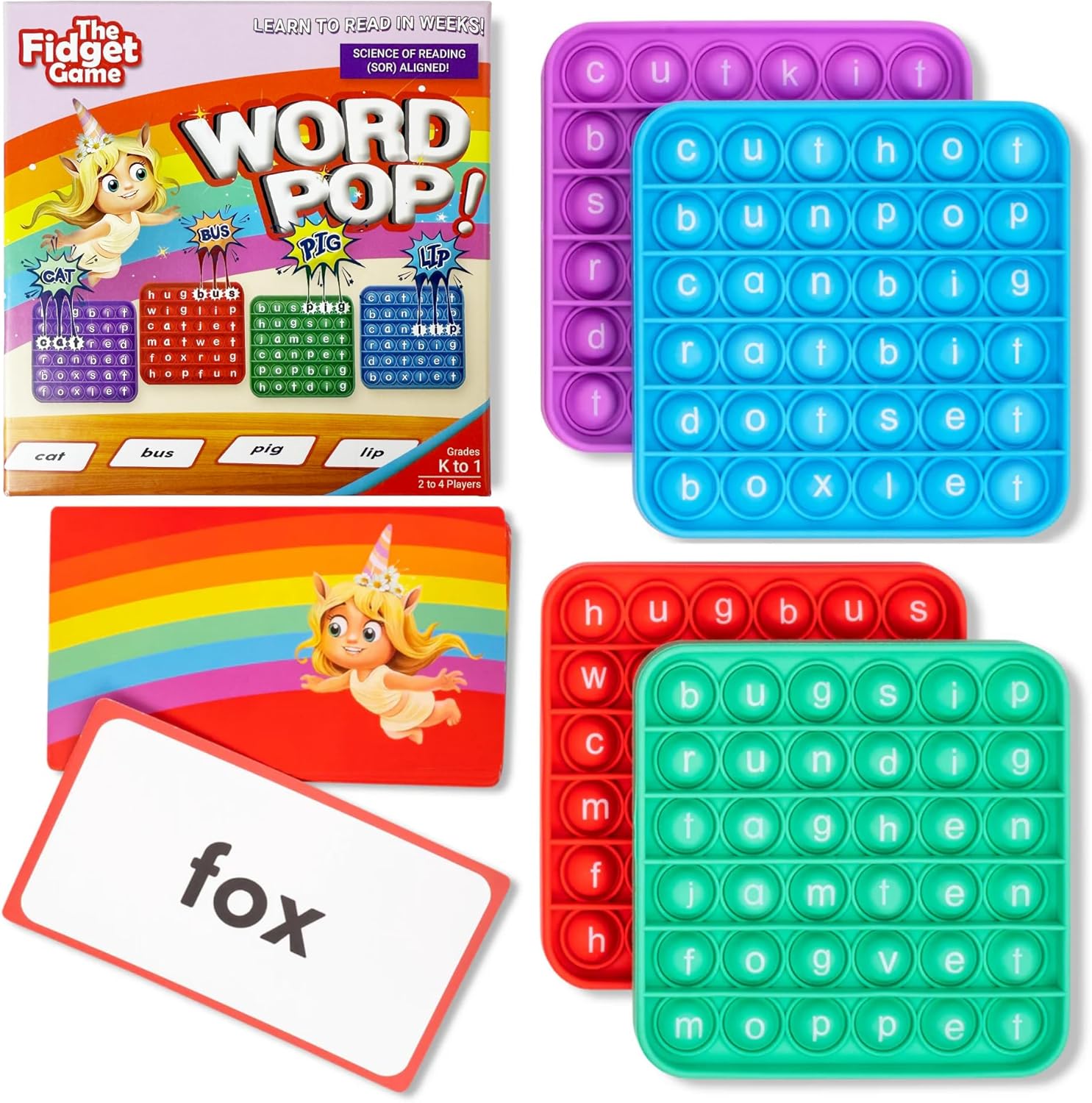 The Fidget Game Word Pop, CVC Words – Learn to Read in Weeks – Multisensory Reading & Phonics Interactive Game Ideal for Pre Kindergarten to 1st Grade (Packaging May Vary)