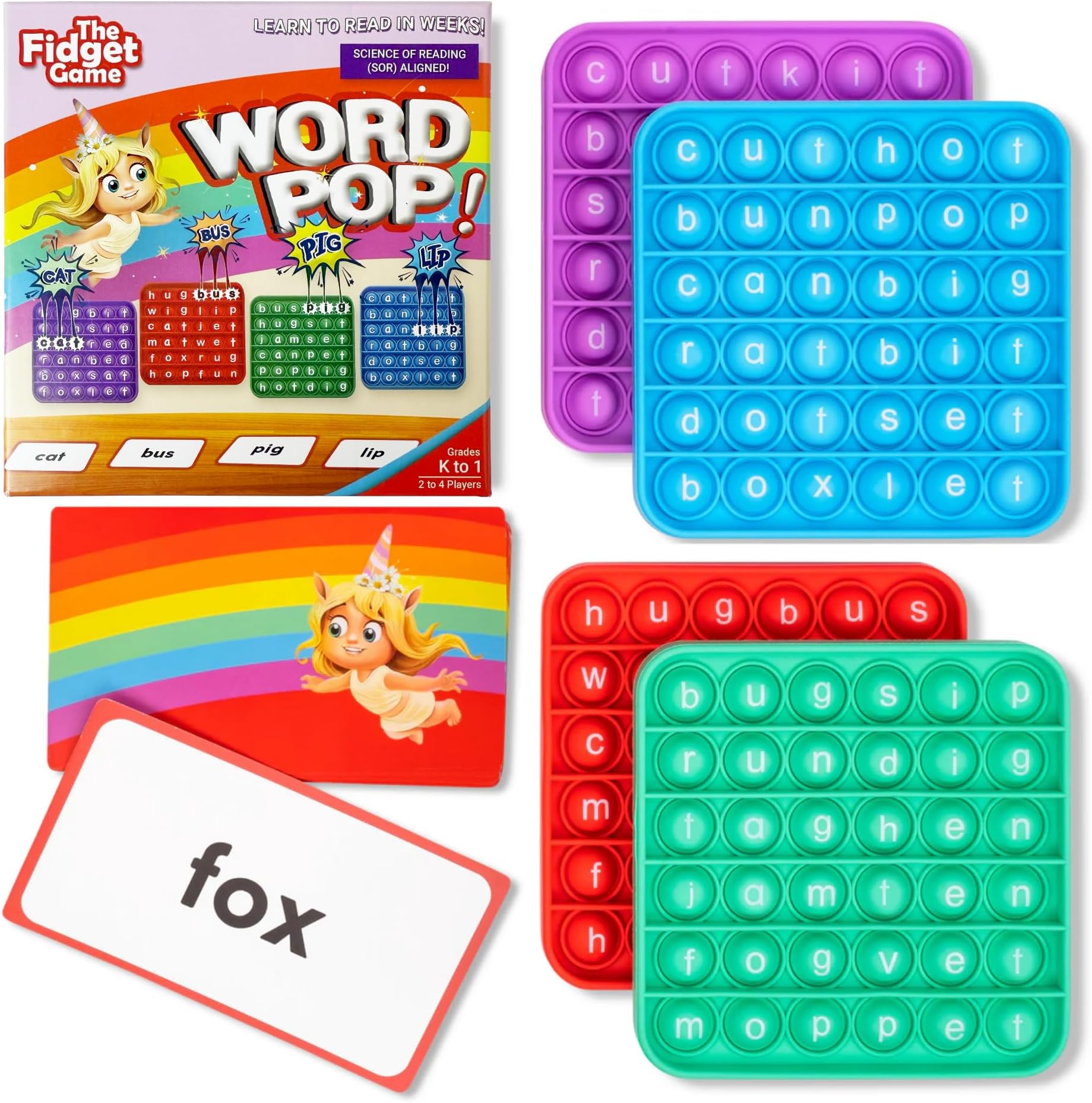 The Fidget Game Word Pop, CVC Word Games for Kids 4-6 - Learn to Read in Weeks - Multisensory Reading & Phonics Interactive Board Game Ideal for Pre Kindergarten to 1st Grade
