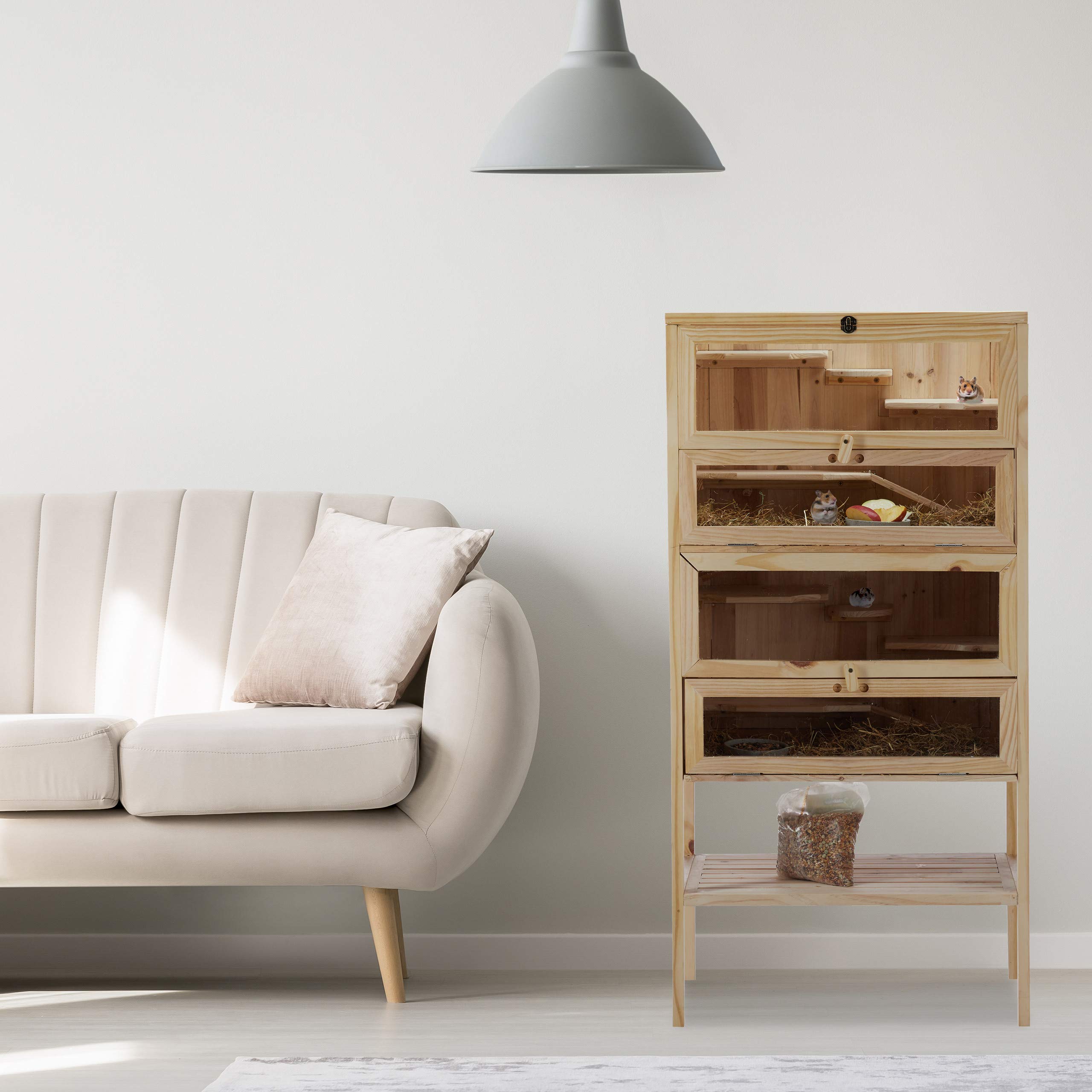 Relaxdays Maxi Gabbia per Criceti, Villa per Roditori, 3 Piani, Scalette, Porte, Tetto, 120x60x40 cm, Legno Naturale