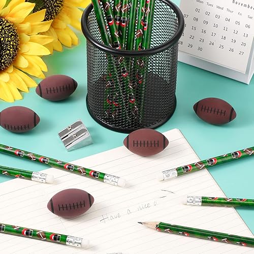 Miniatura 5 de TaoBary 32 piezas de lápices de fútbol con borrador y borradores 3D de fútbol, recuerdos de fiesta con temática deportiva, lápices divertidos para