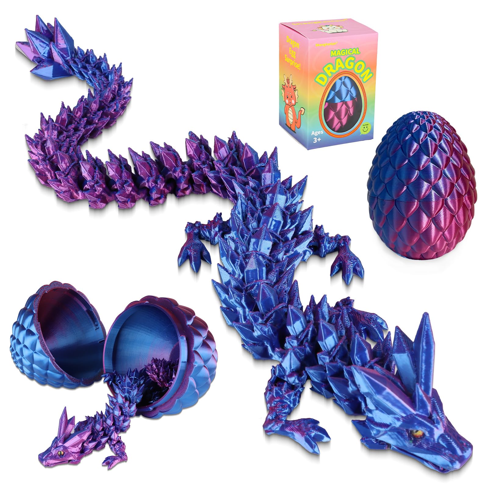 3D Printed Dragon Egg with Dragon (30cm) Inside - Articulated Dragon Toy with Movable Mouth & Eyes, Easter for Teens Adults Collectors (Laser Green) (Laser purple) โ image 1