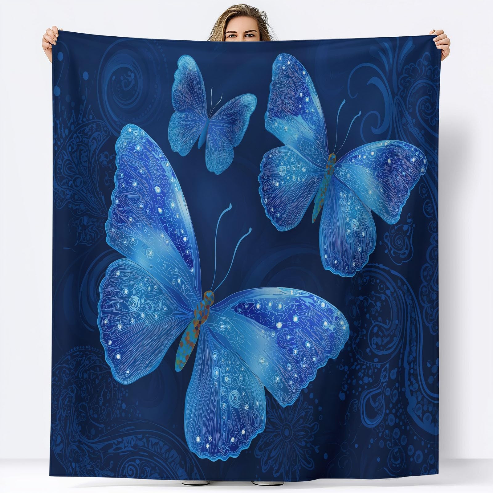Genérico Koc Flanelowy Fantasy Niebieski Motyl 180x220cm Wygodne Ciepłe Koce Polarowe, Koc Prezent Dla Dzieci i Dziecka, Uniwersalne Koce Na Łóżko, Sofę, Kemping I Podróże