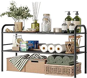 NETEL Under Sink Organizer, 2-Tier Expandable Cabinet Shelf, Under Sink Organizers and Storage with 8 Plastic Panels, Multi-Use for Kitchen, Bathroom, Shoes Storage