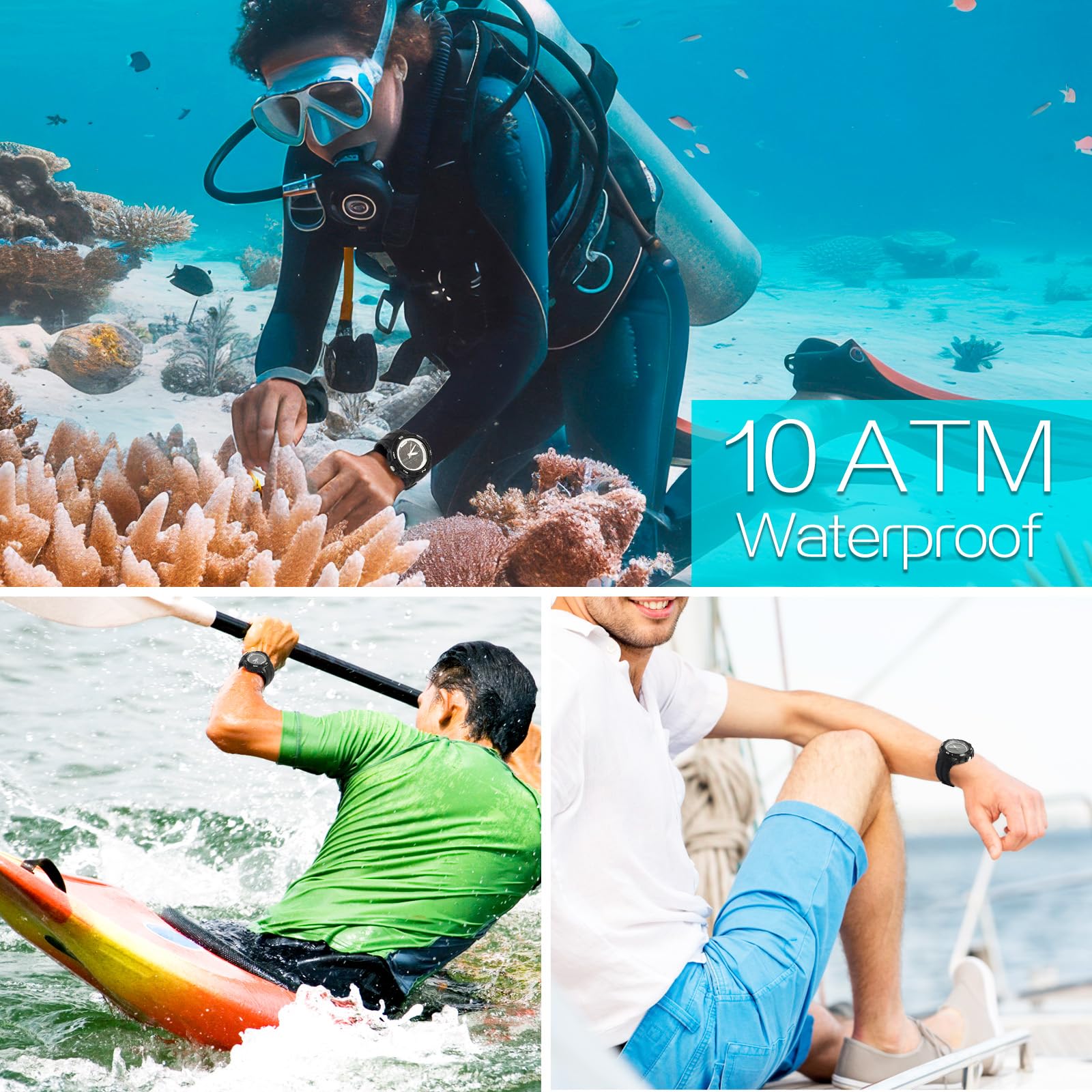 Genérico Reloj Pulsera Hombre Sumergible 100 Metros para Buceo y Nadar con Despertador, Cronometro, Hora Dual Calendario, Temporizador, Formato de 12 o 24 Horas, Visualización Analogico y Digital