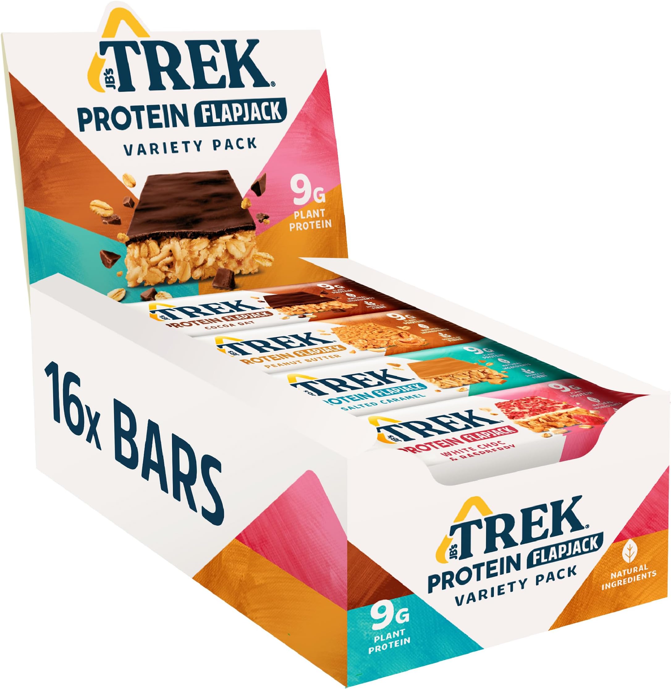 JB's TREK Protein Flapjack - Variety Pack - Plant-based protein - Gluten Free - 16 x 50g bars - 0,8kg