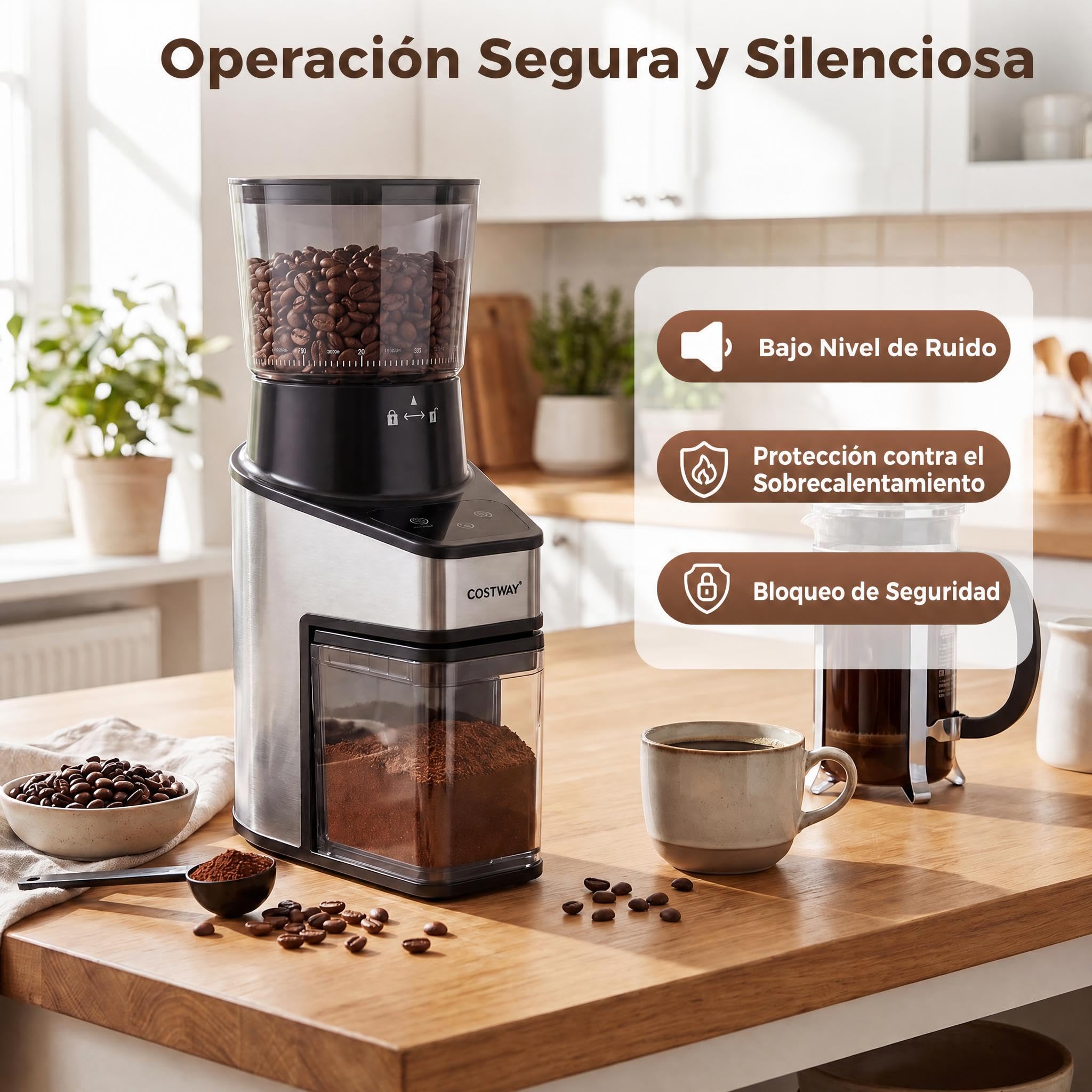 COSTWAY Molinillo Café Eléctrico, 60 Ajustes de Molido, Acero Inoxidable