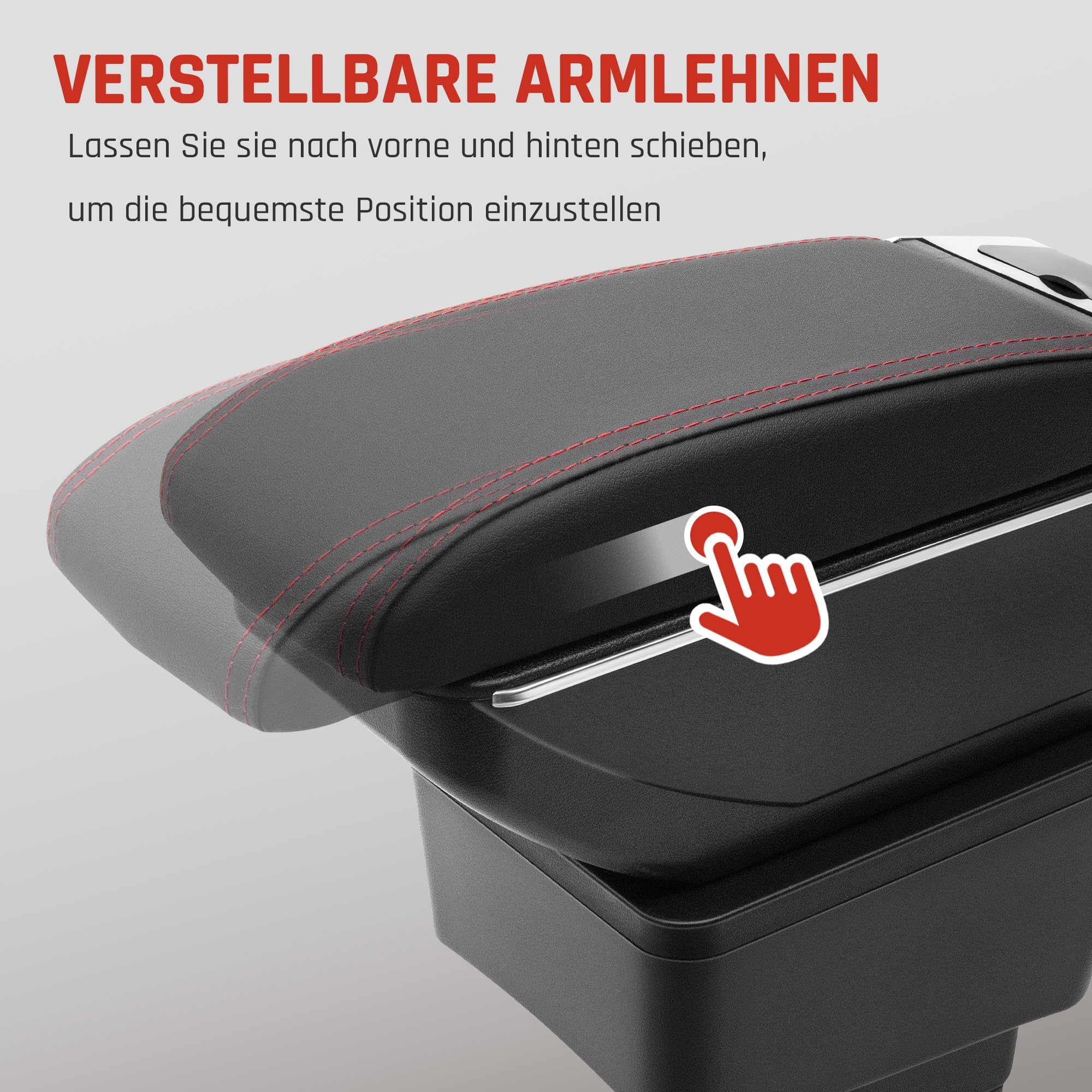 Auto Armlehnen für Ford Focus 3 mk3 2011-2019 Mittelarmlehne | Zweistufiger Stauraum, Armlehne zum Entspannen, Einfache Montage, PU-Leder, Rote Nähte,Gilt nur für Bestimmte Modelljahre