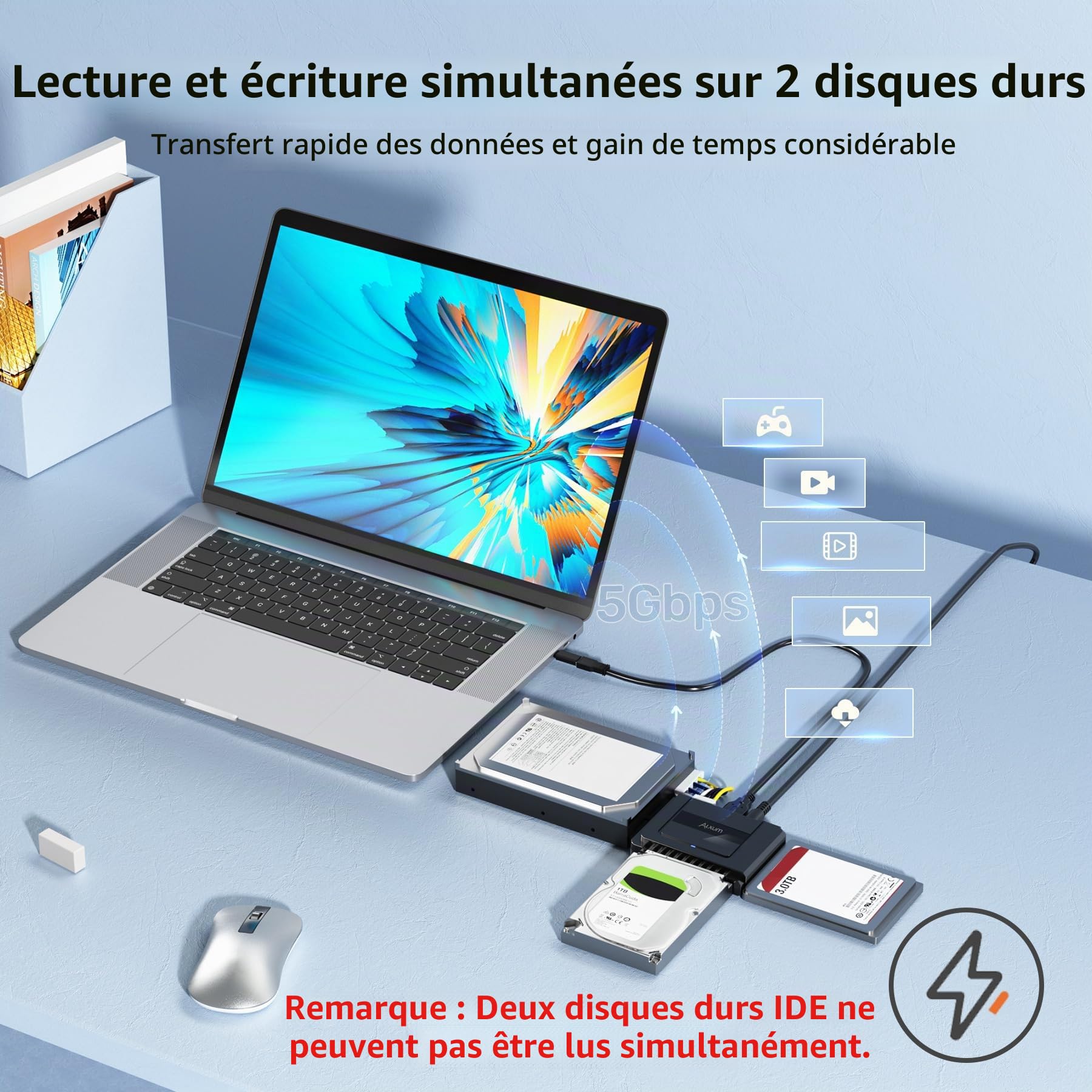 Alxum Adaptateur USB 3.0 IDE SATA Disque Dur 2.5/3.5 HDD/SSD