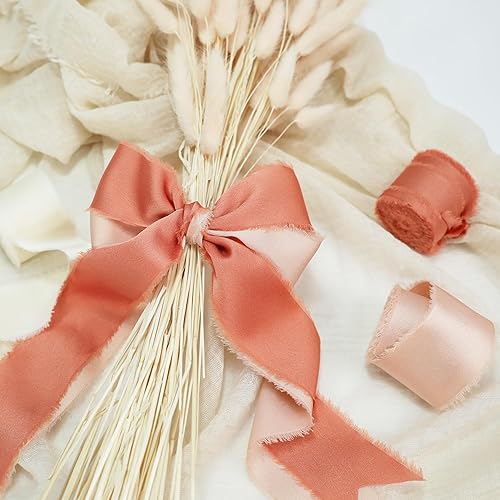 Miniatura 5 de Cinta naranja de otoño para envolver regalos, cintas de tela deshilachada de gasa de satén de seda para manualidades, ramos de flores, decoración de