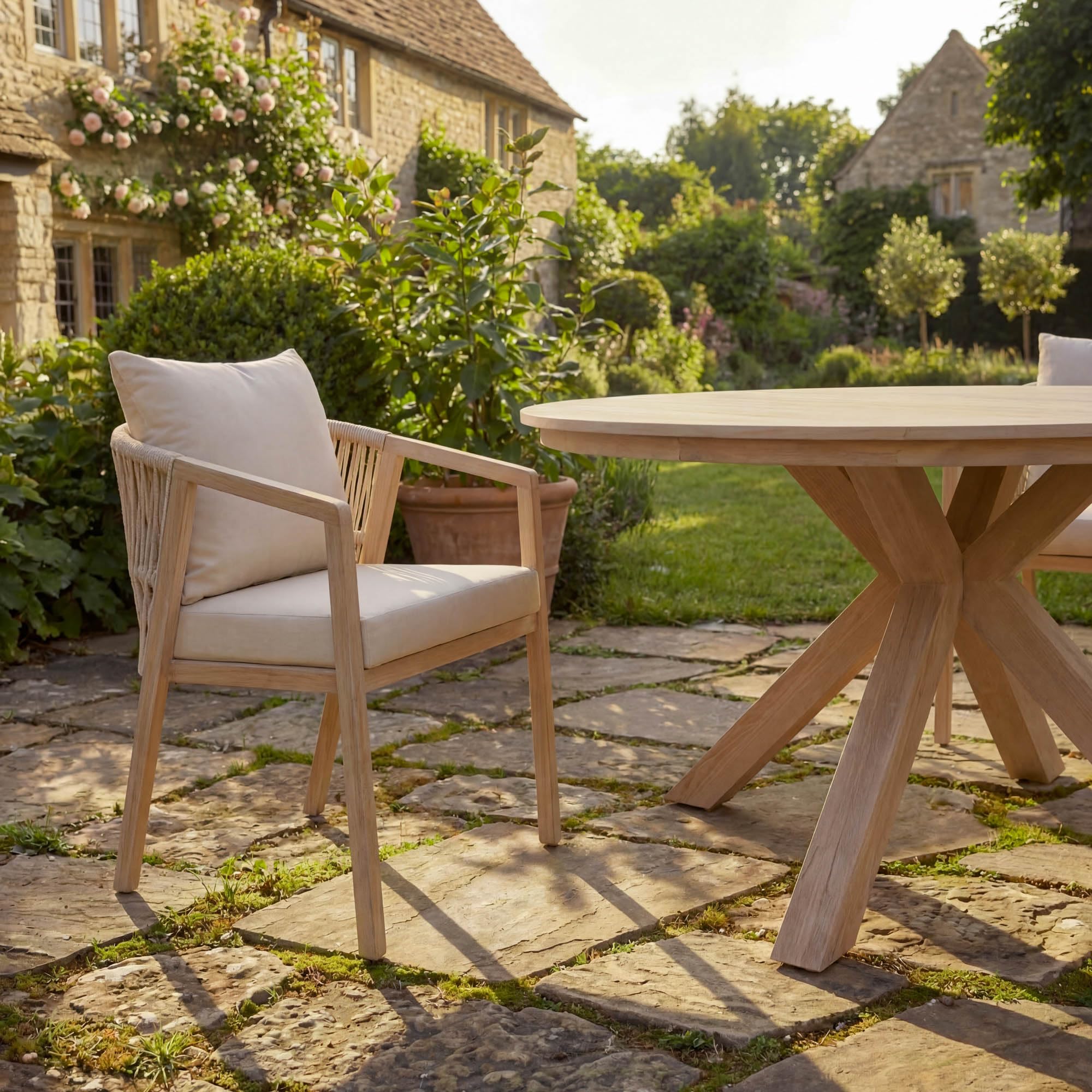 di volio Gartenmöbel Set LICATO – Moderne Balkonmöbel mit Tisch und 4 Stühlen, Terrassenmöbel für außen, stabil & bequem (Beige)