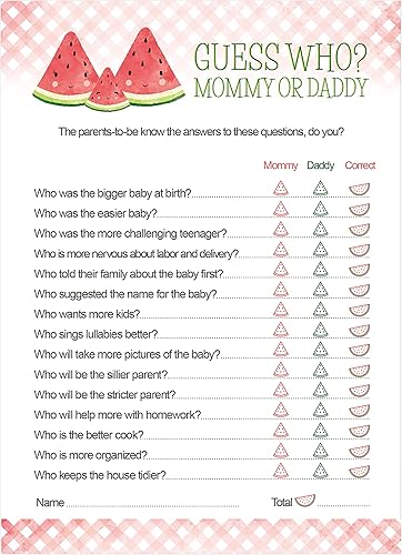 Miniatura 2 de Juego de baby shower de sandía para adivinar quién mamá o papá (24 unidades)