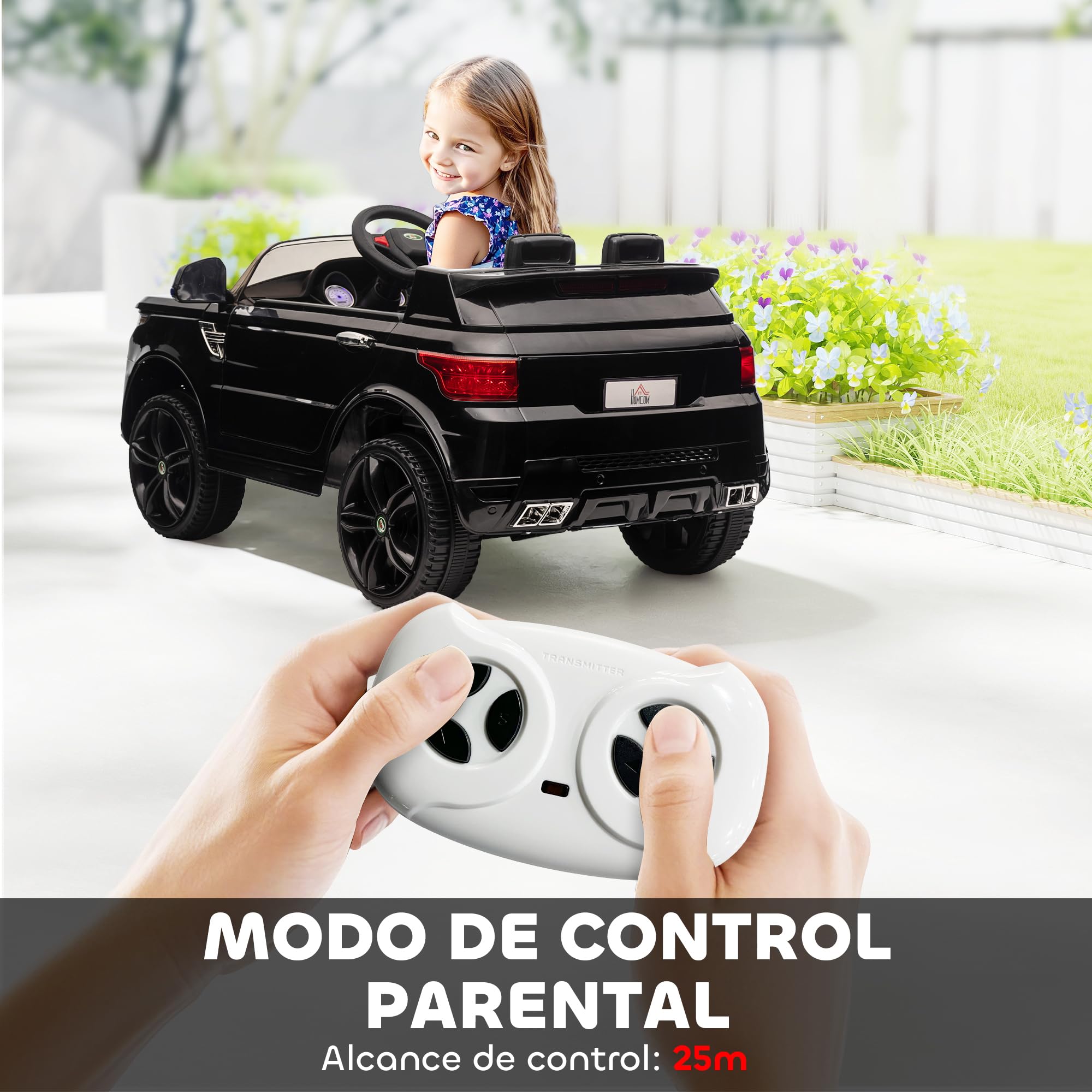 HOMCOM Coche Eléctrico SUV para Niños de 3-6 Años Coche de Batería 12V con 2 Motores Mando a Distancia Faros Bocina Música USB y Apertura de Puerta 3-5 km/h 110x68x52 cm Negro