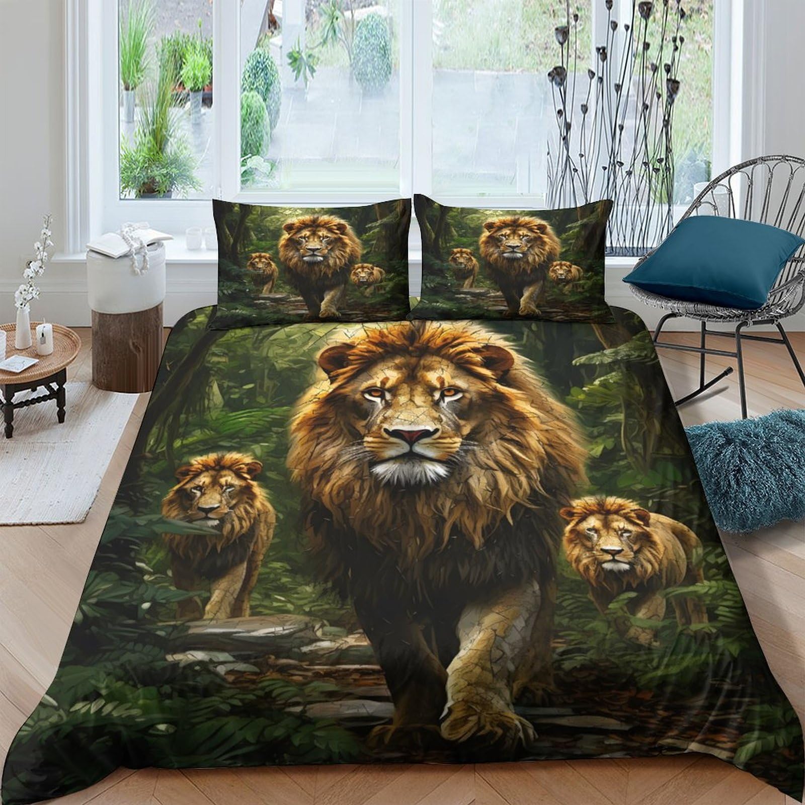 Ctjqhvkz Style-6 3D Printed Lion Family Fitted Sheet Microfiber Soft Non Slip Forest Theme Mattress Cover For Bedroom Guest Room Decor Single（135X200cm）