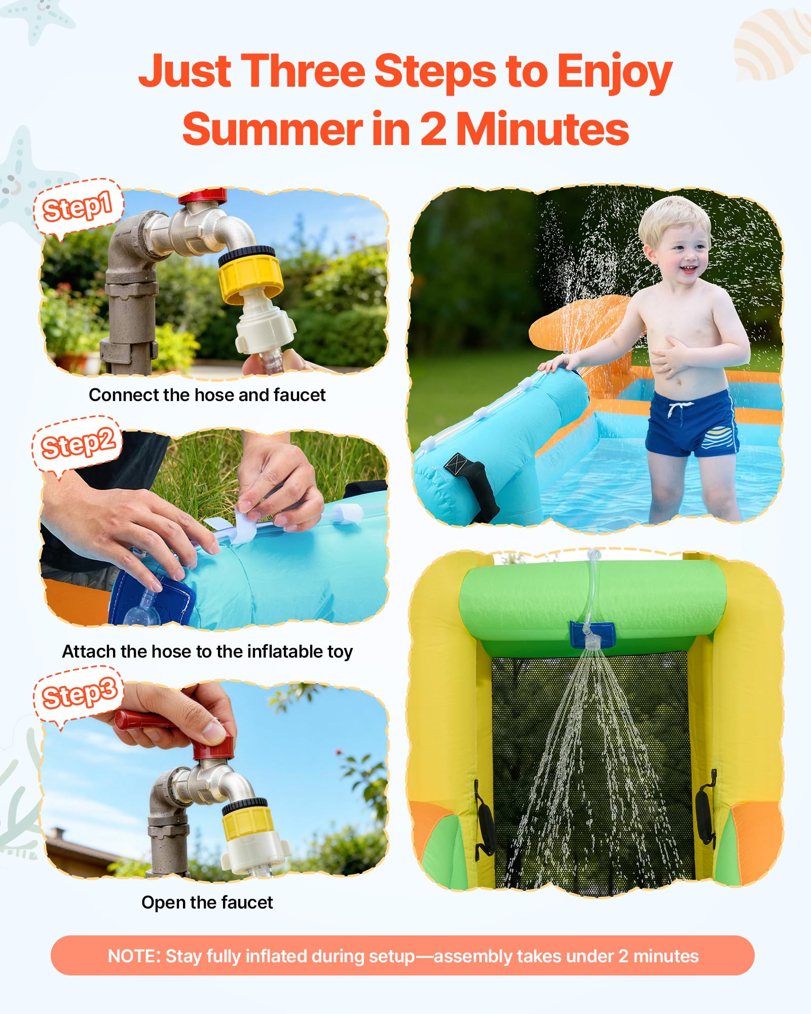 VEVOR Castello Gonfiabile da Esterno per Bambini Parco Acquatico 455x390x238 cm, Castello Gonfiabile con Scivolo Piscina Bancarella Capienza ca. 3-4 Bambini 3-8 Anni, Gioco d'Acqua per Esterno