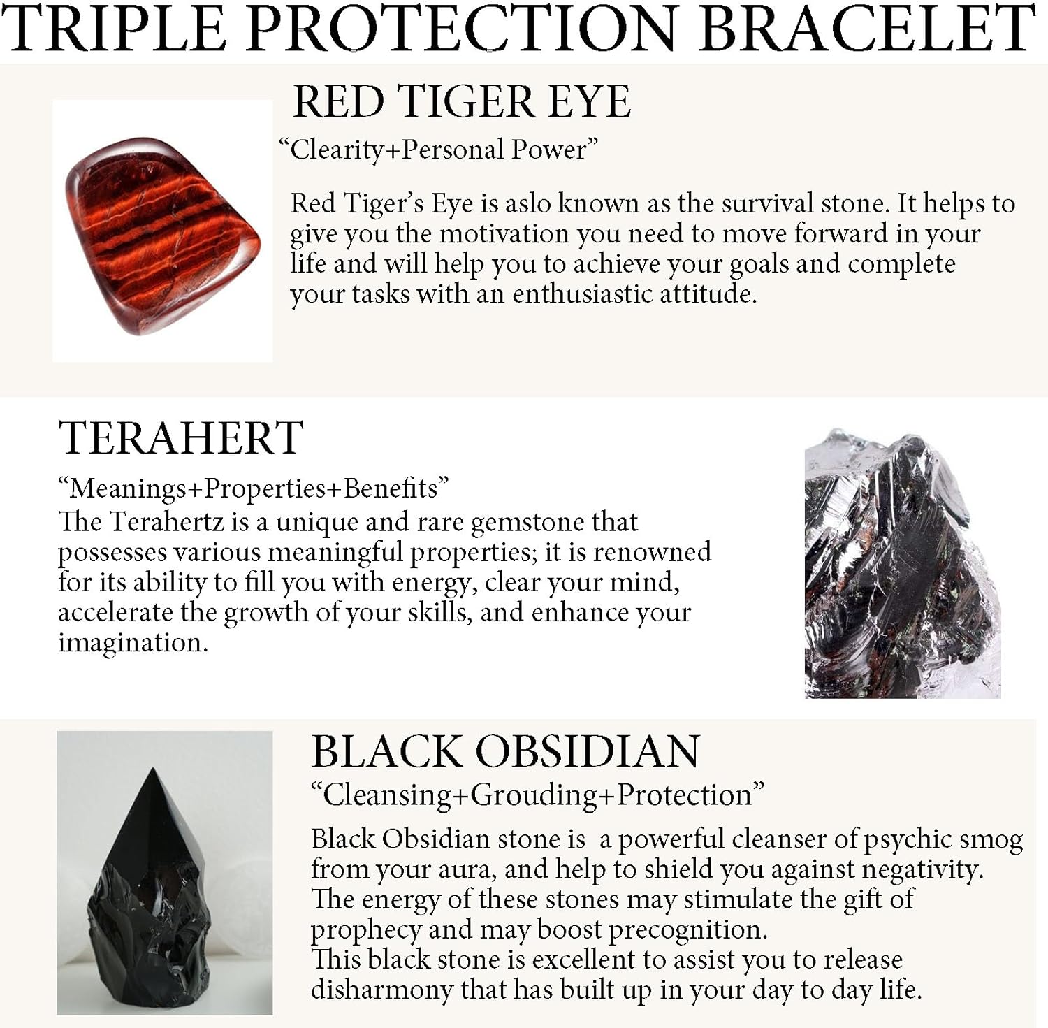 Red Tigers Eye Bead Bracelet for Men Women, Triple Protection Crystals Energy Beads Tiger Eye Obsidian Beaded Bracelet, 10mm Elastic Terahertz Healing Stone Bracelets Set for Him Relax - Image 7