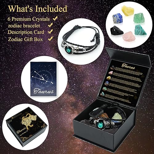 Miniatura 2 de Nicetage Ideas de regalo de cristales curativos de Tauro, 12 signos del zodiaco, cristales curativos naturales con caja de horóscopo, 6 piedras de