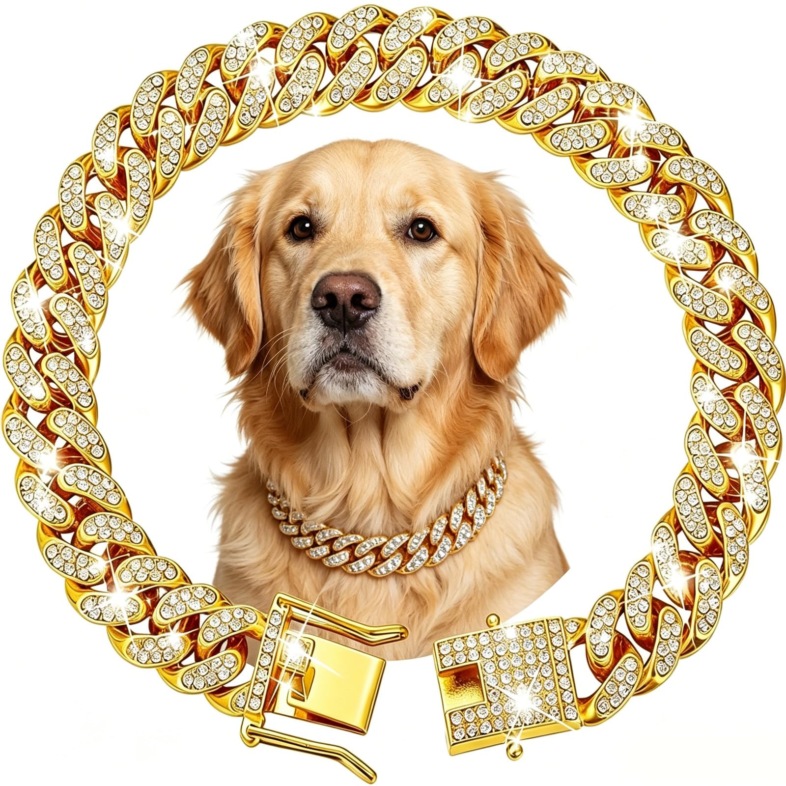 Dog Chain Collar, Secure Training and Walking Solution, Durable Metal Design for Daily Use and Outdoor Adventures, Adjustable Fit with Gold and Silver Options, 25 cm Length