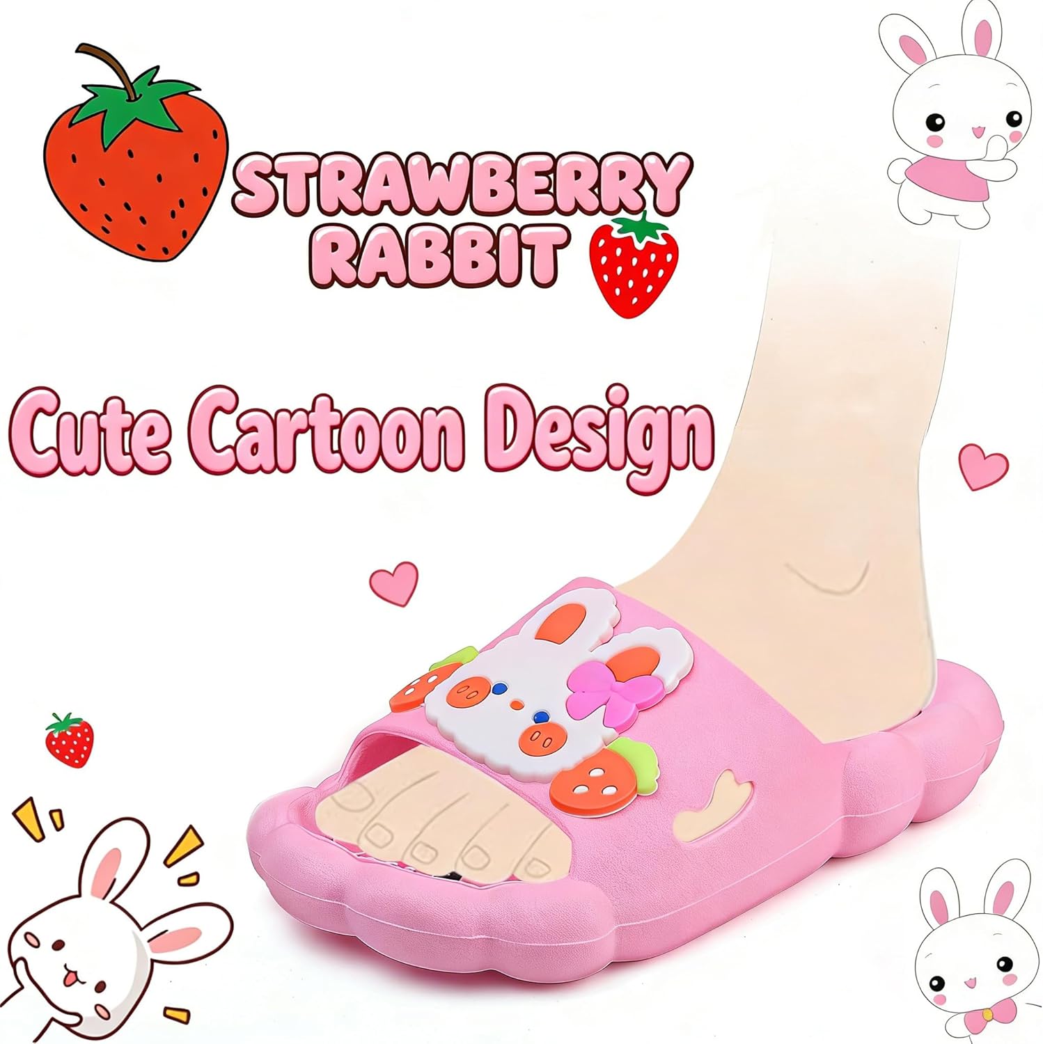 Bunny Kids slides, Girls Slides Non-slip Summer Beach Pool Shoes Toddler Cartoon Slide Sandals Indoor& Outdoor Garden Slippers Shower Shoes - Image 5