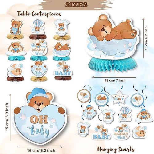 Miniatura 6 de 33 centros de mesa de oso para mesas, centro de mesa de panal de abeja, decoración de baby shower, decoración de remolinos colgantes de oso azul