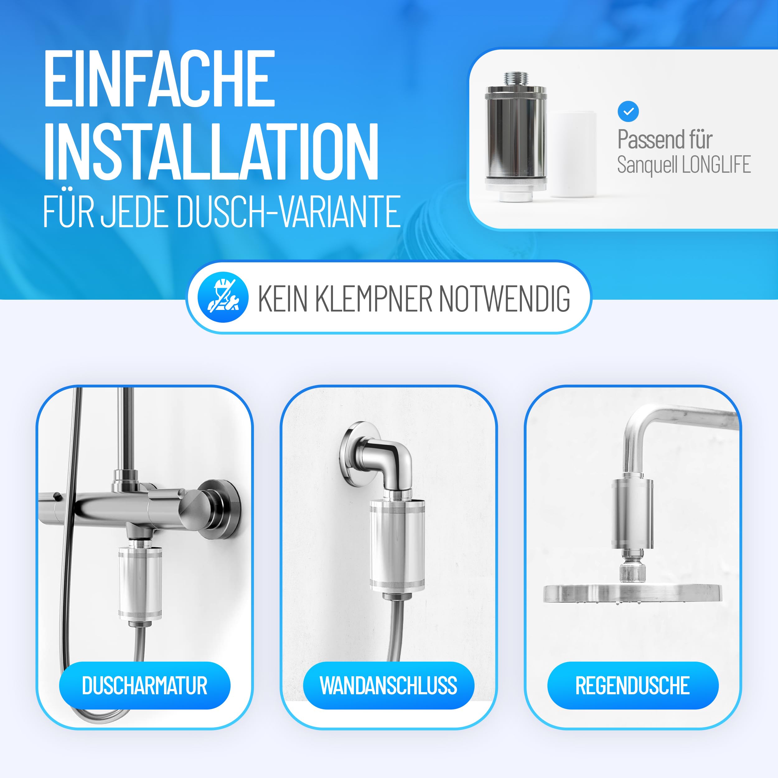 Sanquell Legionellenfilter | Ersatzfilter für Longlife | Zertifizierter Log6-Rückhalt | Filtert Legionellen, Keime & Pseudomonas