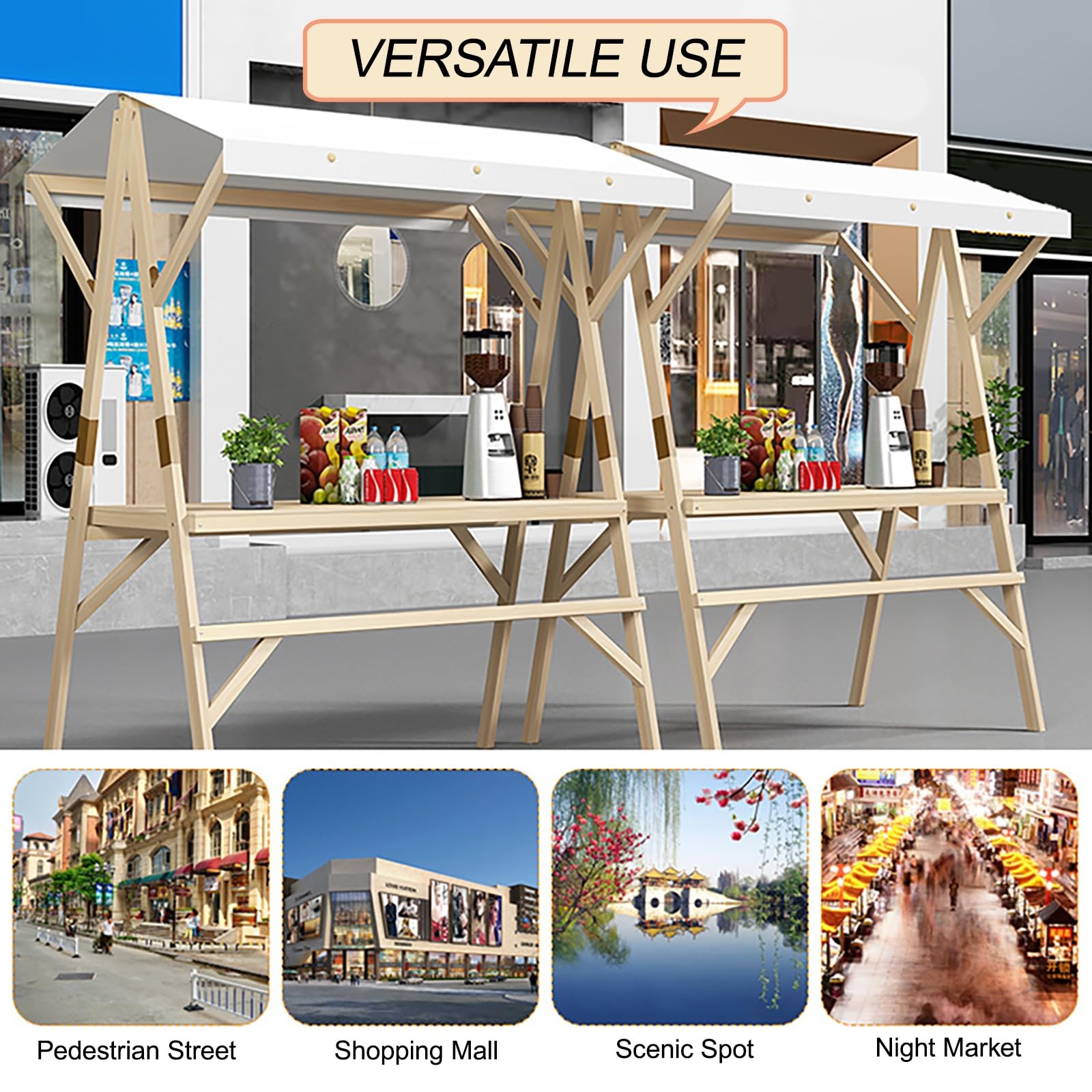 Marktstand Imbisswagen Marktstand-Display Aus Holz, Süßigkeiten/Eis-Verkaufsstand mit Markise Faltbare Bauernmarktstände for Straßen/Bauernmärkte(Blue,150cm/59in)