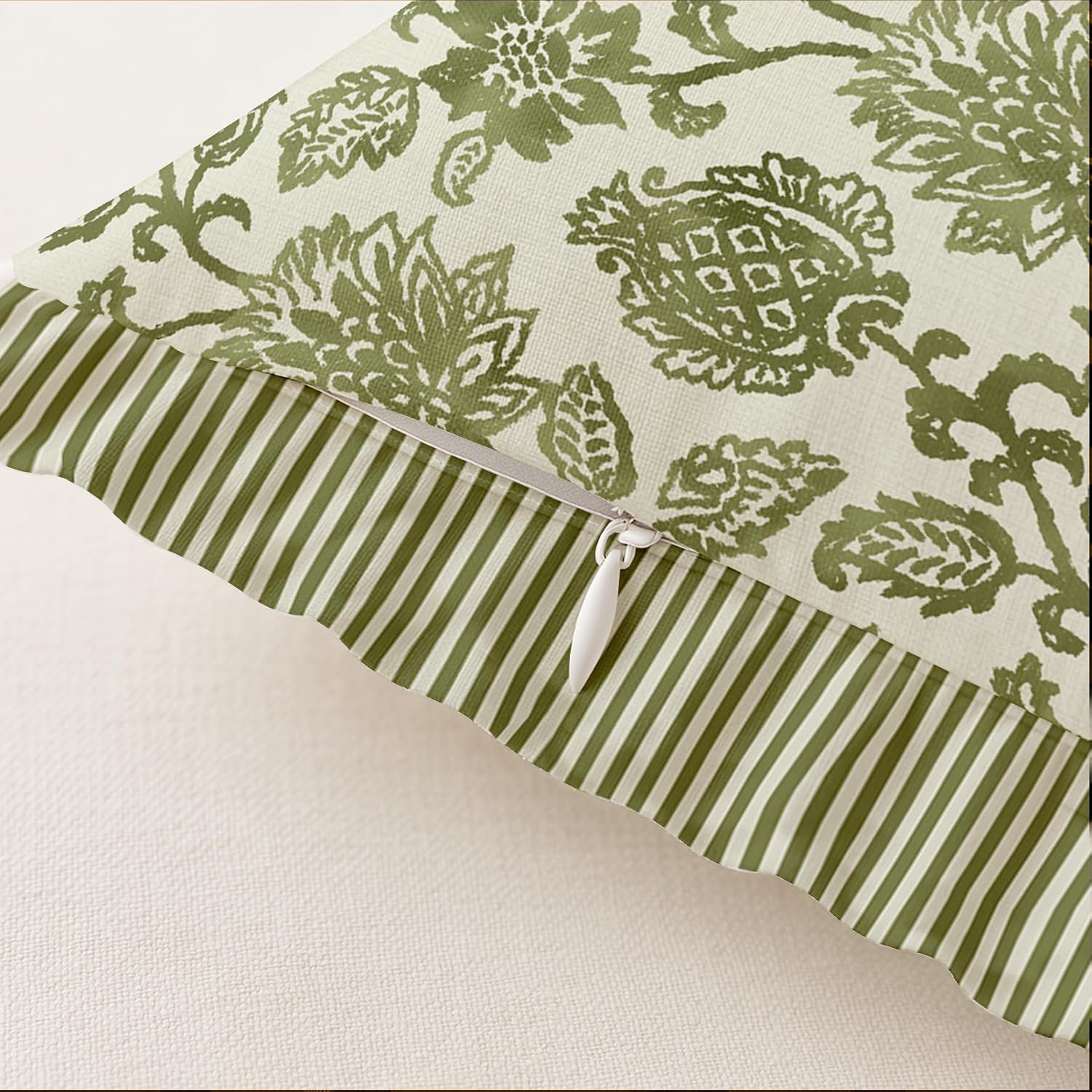 Cotton Twill Frill Cushion Covers 18 Inch Square, Set of 2, Reversible Print, Farmhouse Throw Pillow Covers with Hidden Zipper - Floral Print
