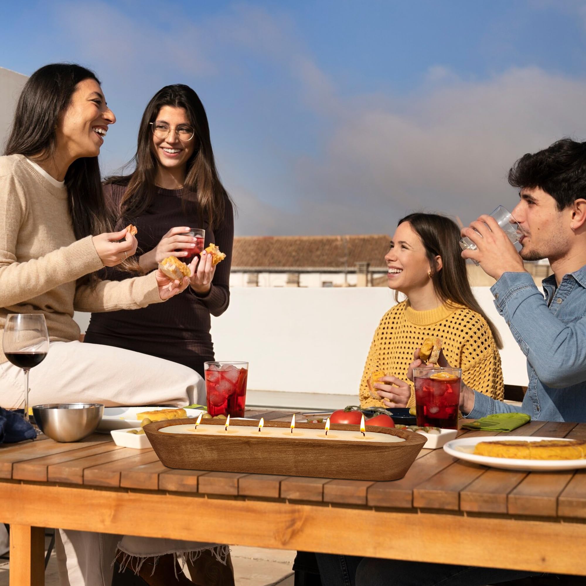 Velas de citronela, vela perfumada grande de 16 pulgadas con cuenco de madera, 6 mechas de 30 onzas, vela de citronela para exteriores, interiores, patio, jardín, camping