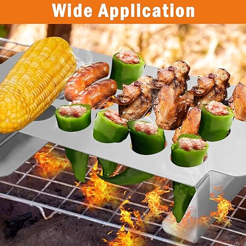 Miniatura 7 de Rejilla de jalapeño de 18 agujeros para chile, parrilla de acero inoxidable con asa para chile, patas de pollo, jalapeño Popper Rack para barbacoa,