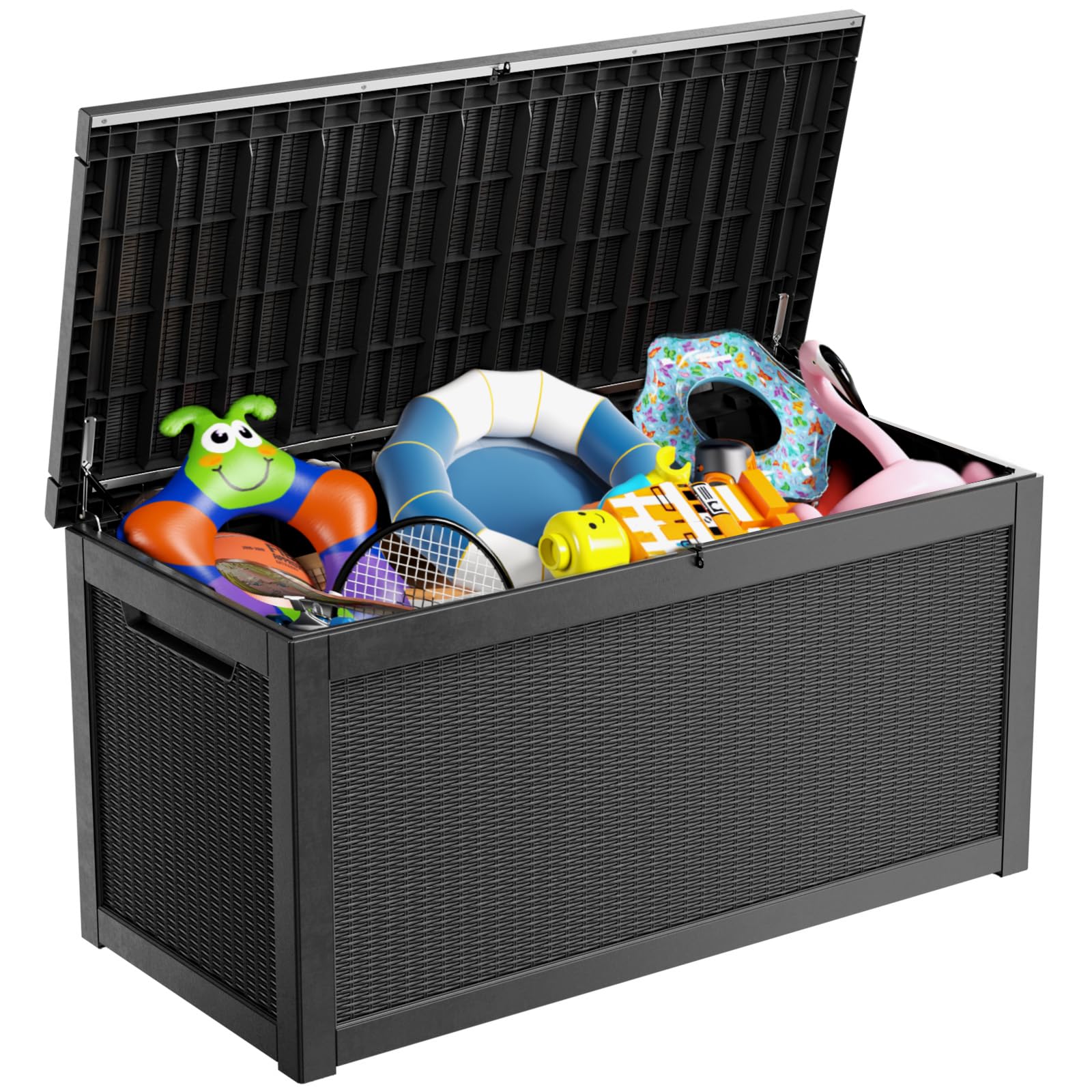 View 1 of 260 Gallon Large Resin Deck Box, Indoor Outdoor Storage Boxes, Waterproof Storage Bin for Patio Furniture, Outdoor Cushions, Gardening Tools & Pool Supplies, Weatherproof, Lockable Black 260 Gallons