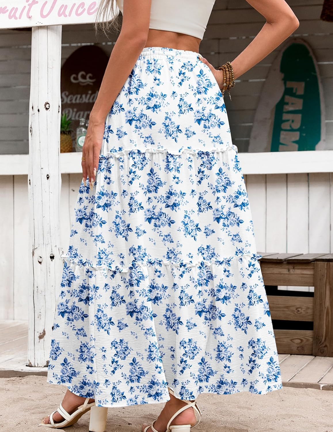Zeagoo Womens Casual Maxi Skirts for Women 2026 High Waist Boho Skirts Floral Printed Long Flowy Skirt with Pockets
