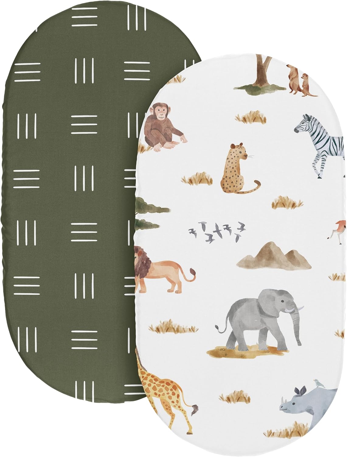 Sweet Jojo Designs 2-Piece Baby Bassinet Sheets Set (Jungle Safari Animals) for Boys or Girls, Infant Newborn Nursery, Oval, Rectangle & Hourglass Mattress (Boho, Mudcloth, Animal, Elephant, Monkey) - Image 2