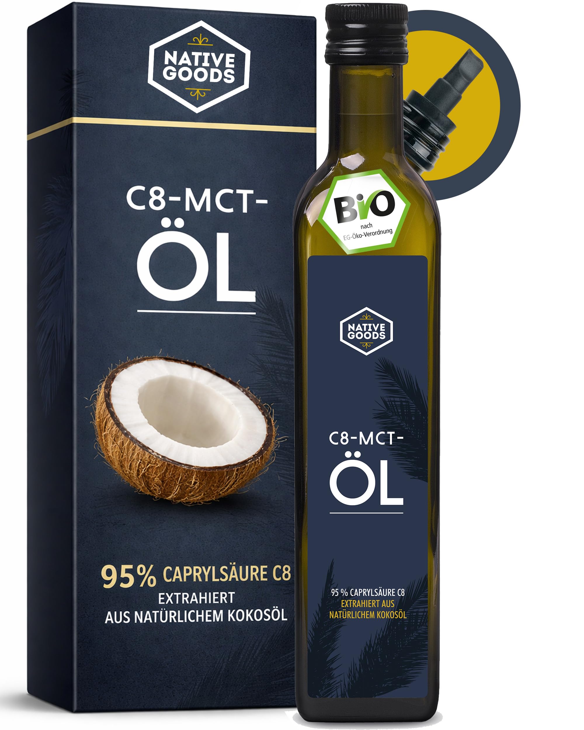 native goods – Bio C8 MCT Öl 500ml – 95% Caprylsäure C8 – Kokos MCT Öl –Bio Kokos Öl – Kokosöl – geschmacksneutral – ideal für low carb & ketogene Ernährung