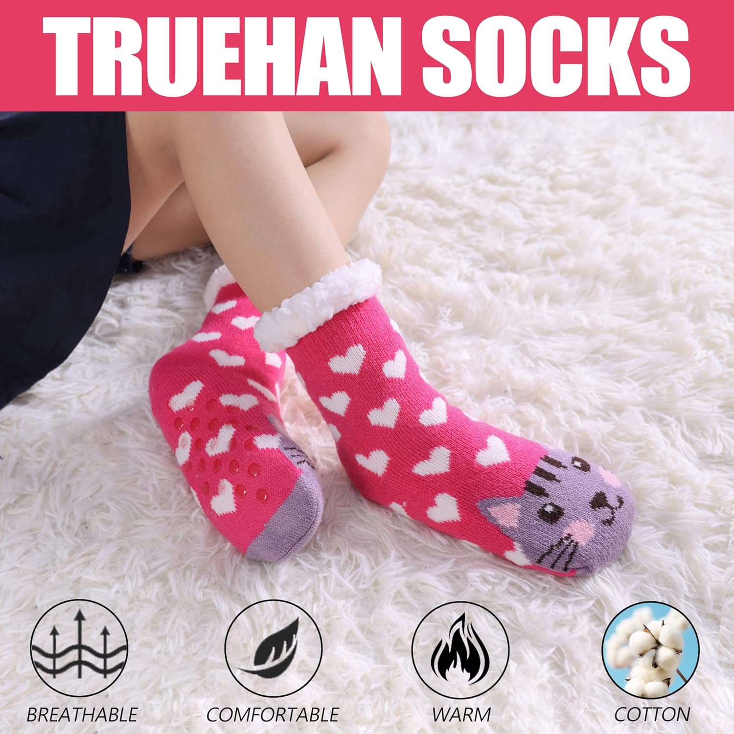 TRUEHAN Kids Girls Boys Slipper Socks Soft Thick Cozy Fuzzy Animal Anti-Slip Winter Thermal Christmas Socks Indoor - Image 3