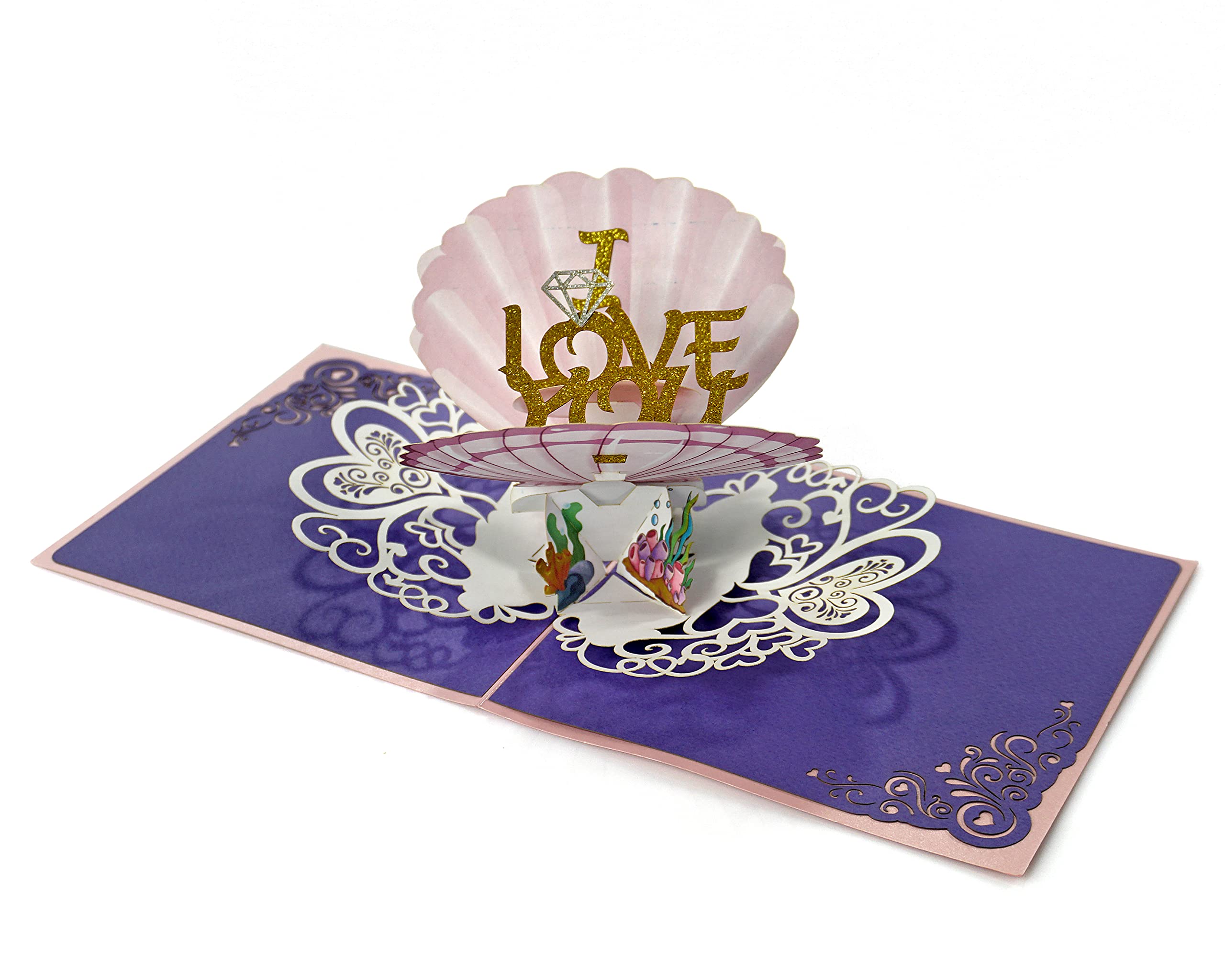 Pearl I love you Anniversary 30 years Pop Up 3D Card. Romantic pearl wedding valentines greeting card for Her Wife,Him,Husband. 15cmx15cm - Image 3