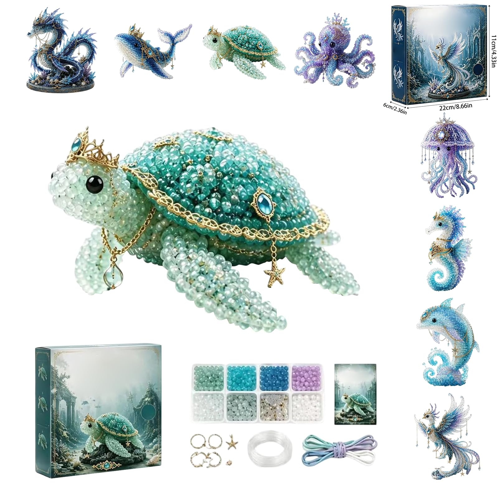 Mythical Ocean Series 3D Beaded Animal Kit for Adults, 3D Beaded Animal Making Kit with Instructions for Beginners，Elegant and Exquisite DIY Decoration Suitable for Manual Enthusiasts (2#Sea Turtle)