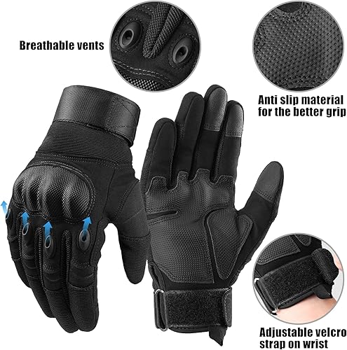 Miniatura 4 de Cierto Guantes de motocicleta para hombres y mujeres guantes tácticos para pantalla táctil con dedo completo, nudillos duros transpirables y muñeca
