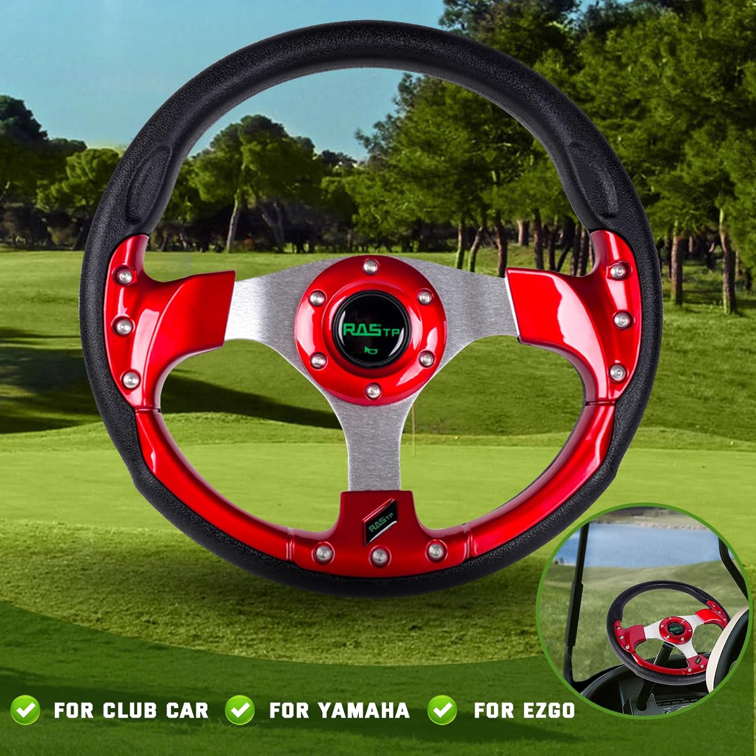 RASTP Golf Cart Steering Wheel 12.6”/320mm for Club Car DS and Club Car Precedent EZGO Yamaha Golf Carts,Red