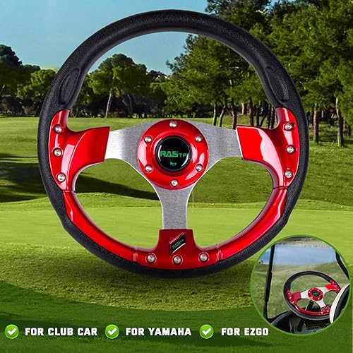 Vista 6 de RASTP Volante de carrito de golf de 12.6 pulgadas/12.598 in para Club Car DS y Club Car Precedent EZGO Yamaha Carritos de golf, rojo Estilo B- Rojo
