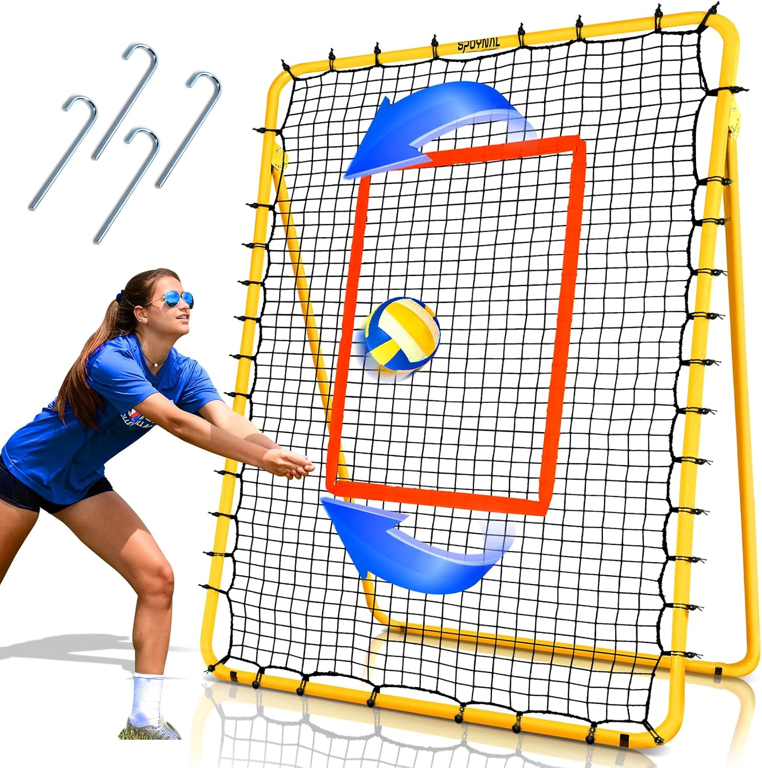 7x4 FT Volleyball Rebounder Net, 5-Angle Volleyball Training Equipment, Adjustable Rebounder Net Practice Setting, Spiking, and Bumping, Practice Net for Baseball, Softball, Lacrosse, Soccer