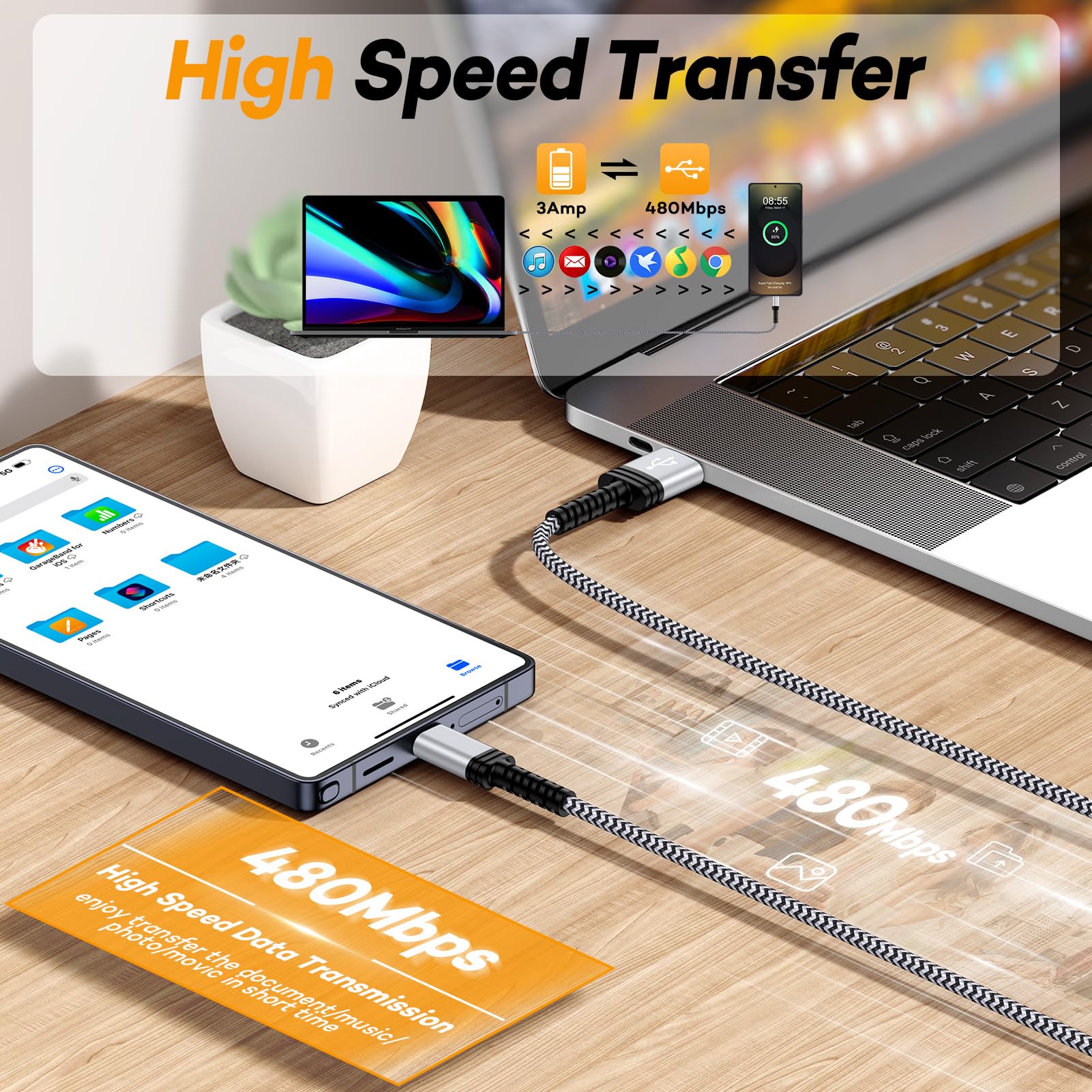 Cavo di ricarica da USB A a USB di tipo C Carplay per iPhone 17/17 Air/17 16 15 Pro/17 16 15 Pro Max/15 16 Plus, 0,9 m, 1,8 m, 3,1 A, cavo di ricarica USB-C per Samsung Galaxy S25 A1
